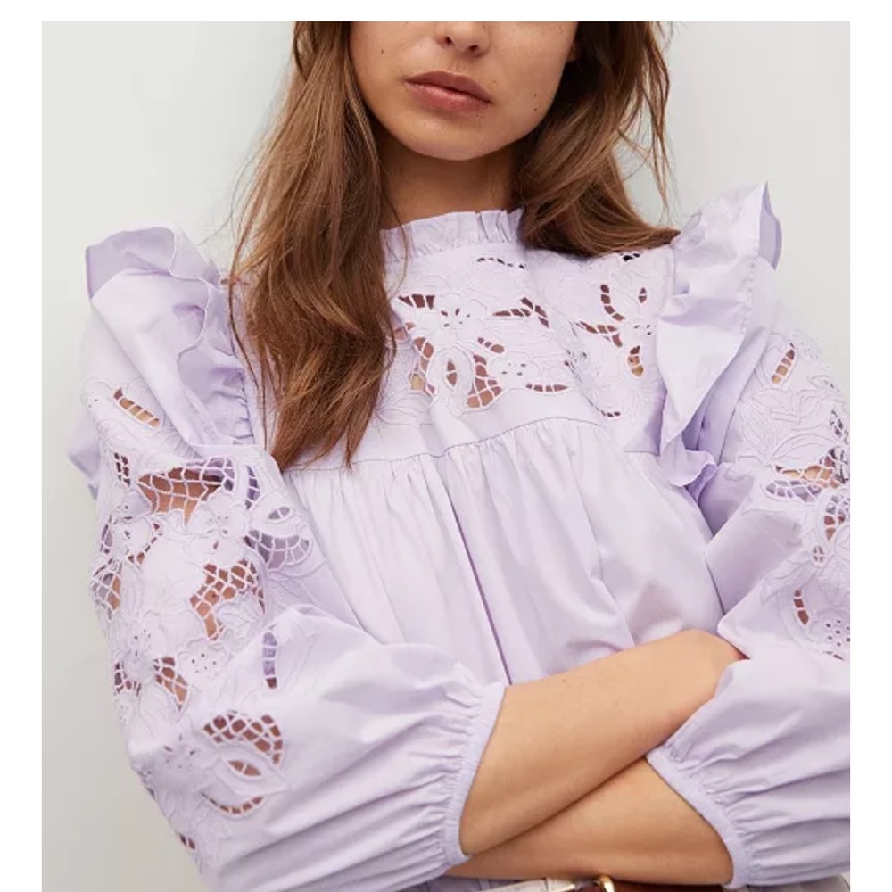 MANGO Lace Panel Cotton Blouse.